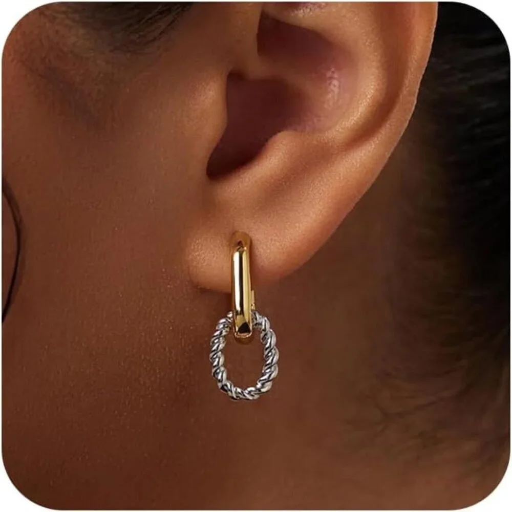 Silver Plated Hoop Earrings Women Double Two Tone Jewelry Gifts Safe - Picture 1 of 7